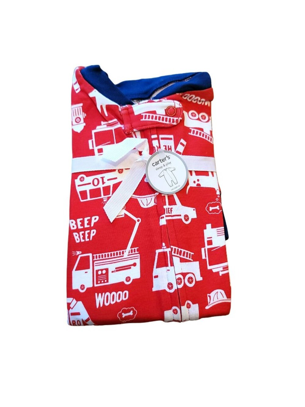 Firetruck Car Truck Bus Romper 9mos One-piece Baby Pajamas Red and White LH4004